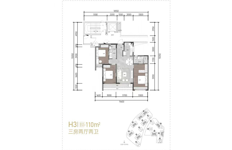 海南陵水——吉祥11号主力户型建面约101-143㎡二至四房精致70年住宅(图6)